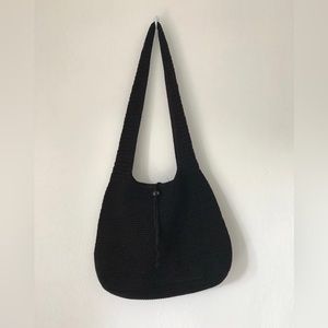 Black hobo woven crochet shoulder bag